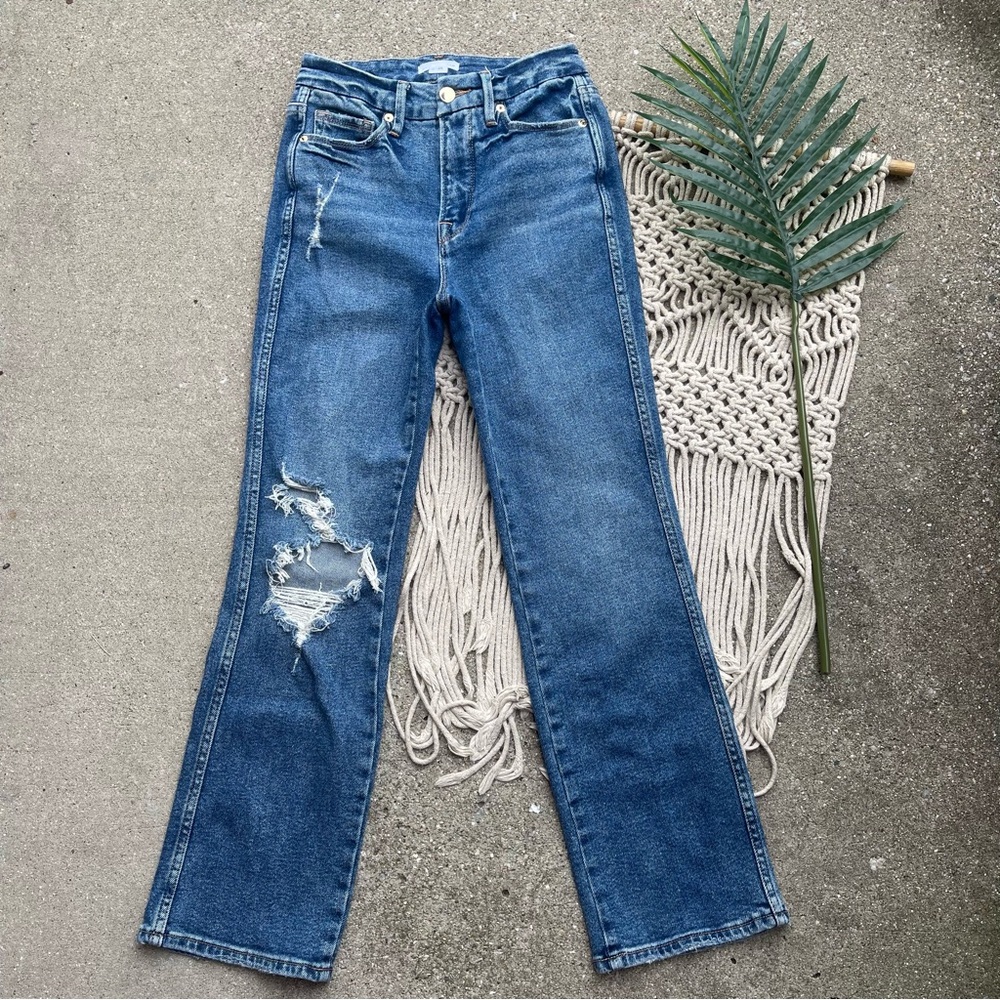 Good American Distressed High Rise Jeans Size 0 / 25 - Picture 2 of 8